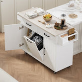 Bellemave® Kitchen Island with Trash Can Storage Cabinet and Drop Leaf, Spice Rack and Towel Rack,Drawer and Adjustable Shelf - Bellemave